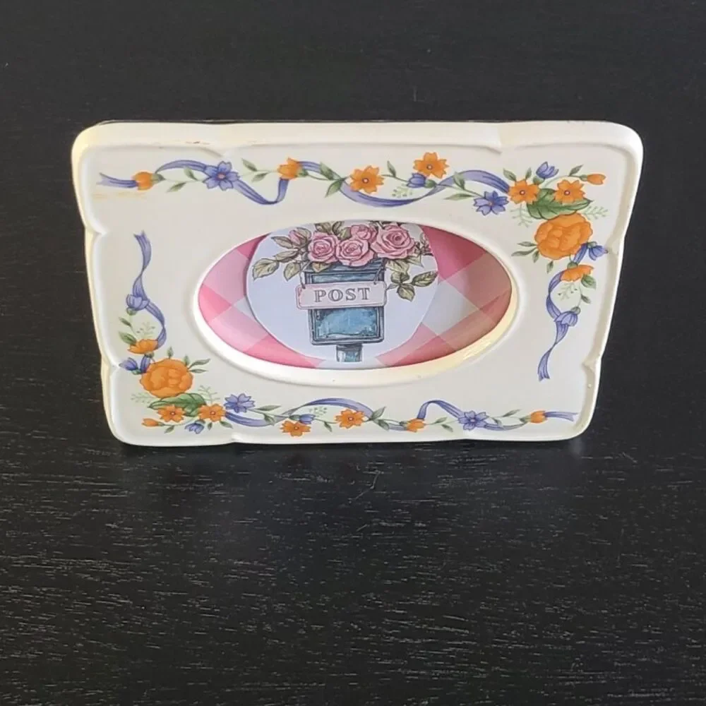 Vintage Floral Ceramic Picture Frame 5x4 Orange Blue Cottage Decor